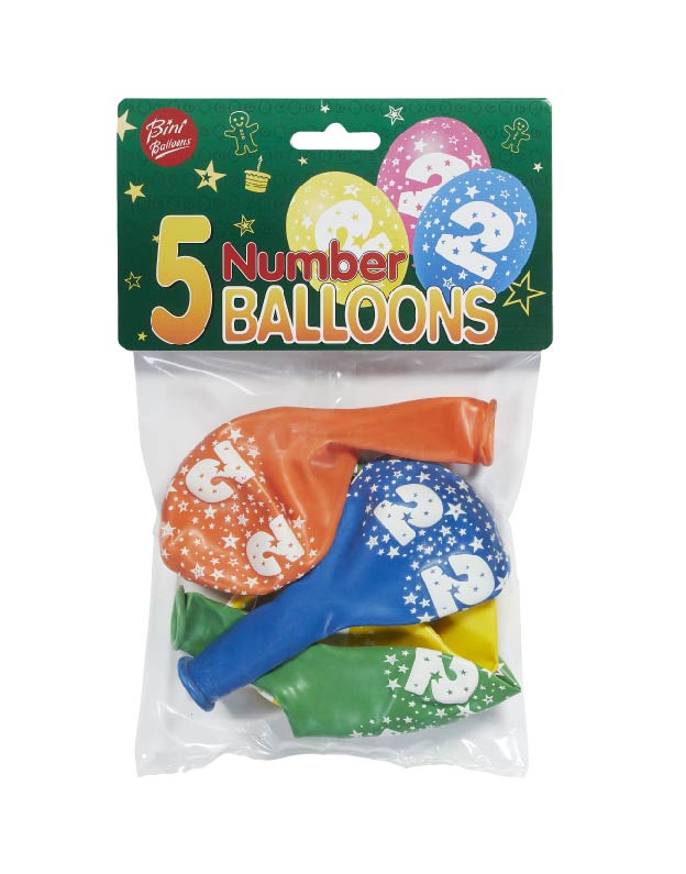 Bini Number 2 Balloons, 5 Pieces