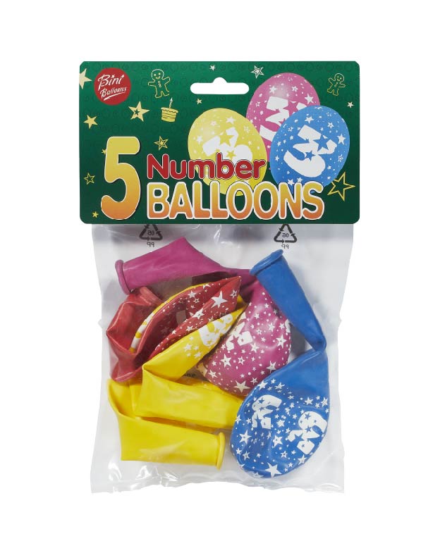 Bini Number 3 Balloons, 5 Pieces