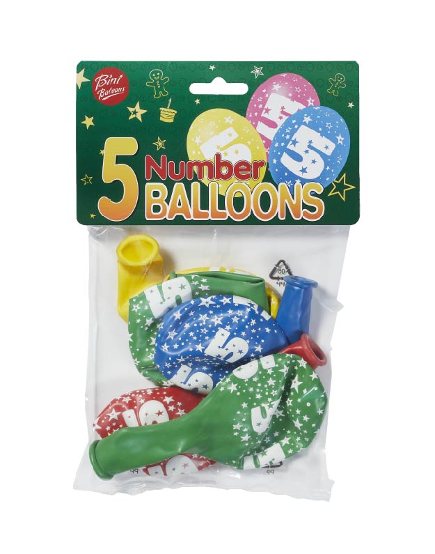 Bini Number 5 Balloons, 5 Pieces