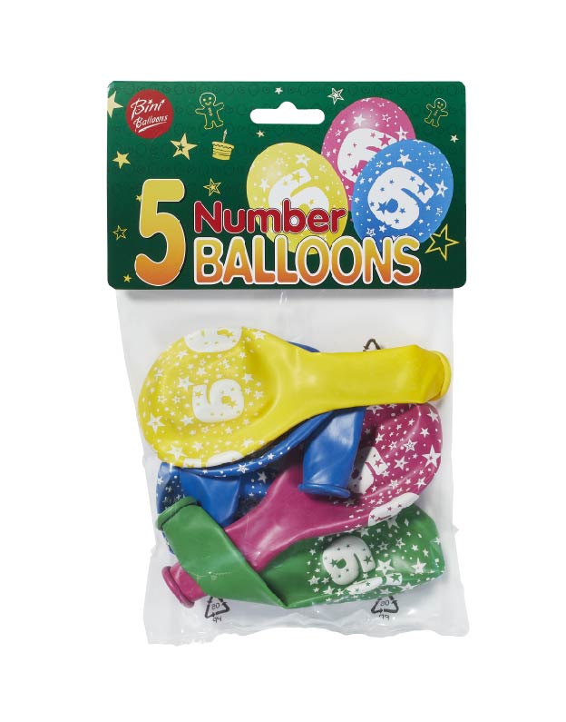 Bini Number 6 Balloons, 5 Pieces