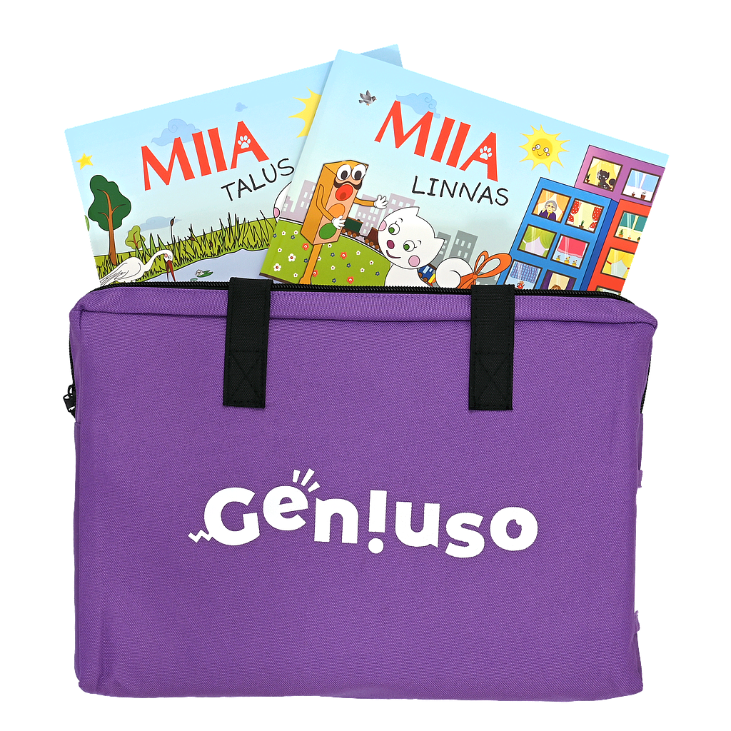 Geniuso MIIA rääkivad raamatud "Talus", "Linnas" ja kandekott